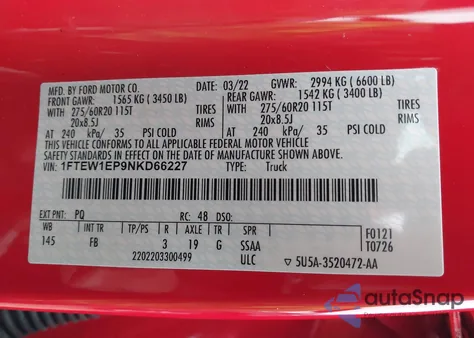 2022 Ford F-150 Xlt from USA, damaged, VIN 1FTEW1EP9NKD66227